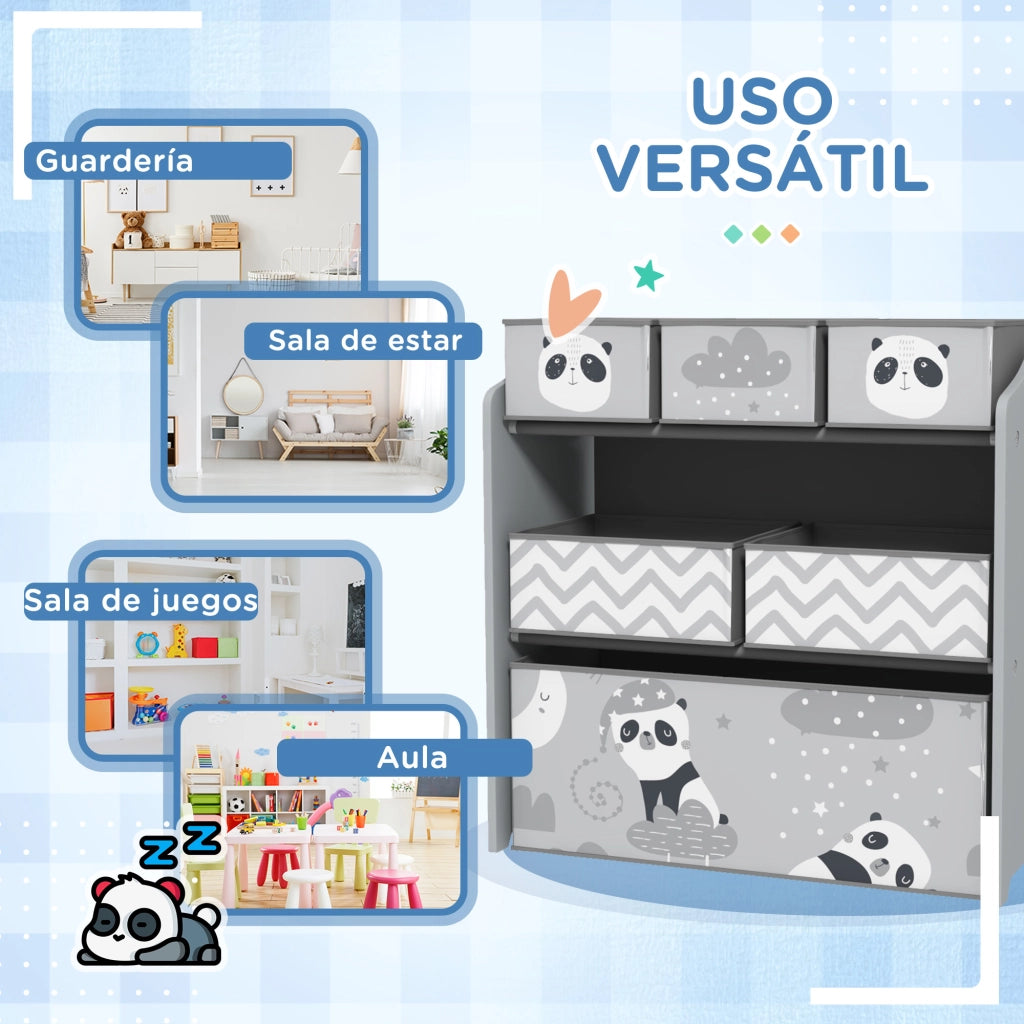 Scaffale portagiochi per bambini ¨C Xylo ¨C 6 cassetti in tessuto grigio 63x30x66 cm