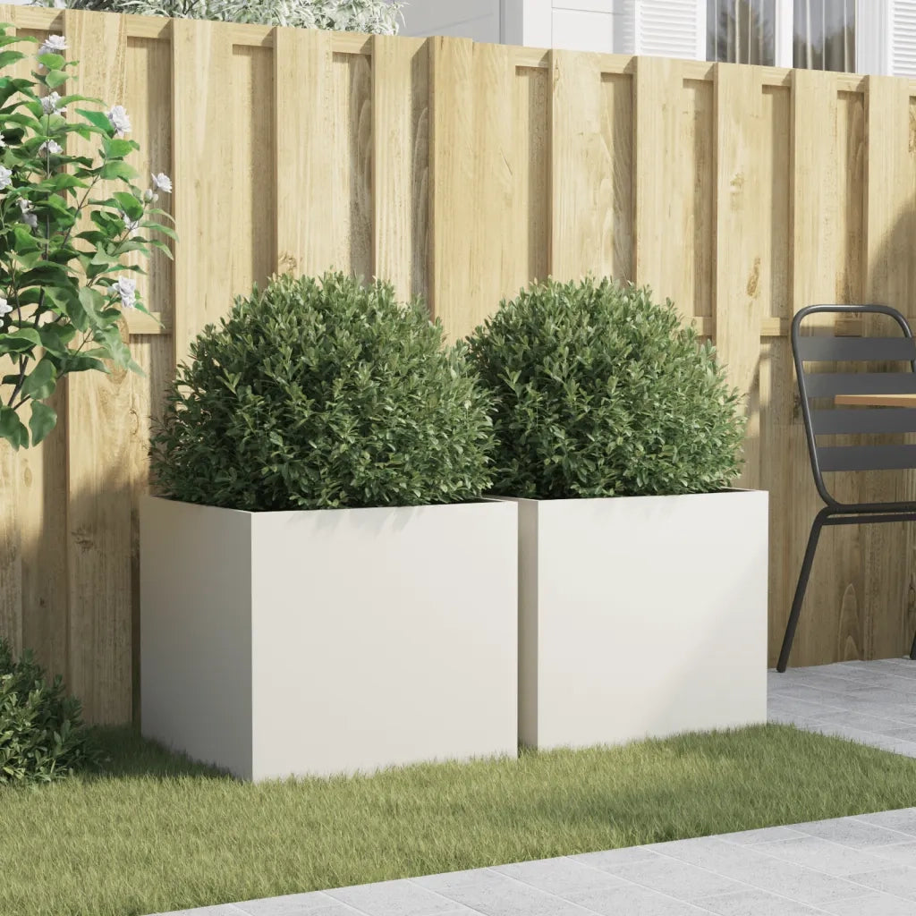 2 pz Fioriere | Cassetta per fiori | Vaso Bianche 49x47x46 cm in Acciaio