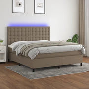 Letto a Molle con Materasso e LED Tortora 180x200 cm in Tessuto 3135217