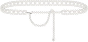 Cinturino per catena a catena plus size - Adattabile fino a 150 cm - Catena di perle bianca - Cinturino per catena estensibile - Accessorio robusto - Adatto per giacche/abiti
