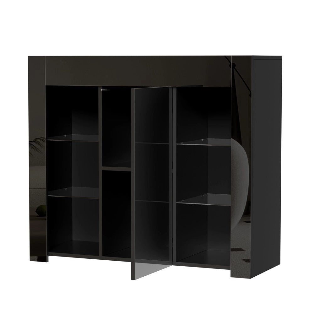 Credenza Moderna con Ante e Ripiani in Vetro ¨C MINIMAL ¨C Bianco Lucido, 95x35x83 cm