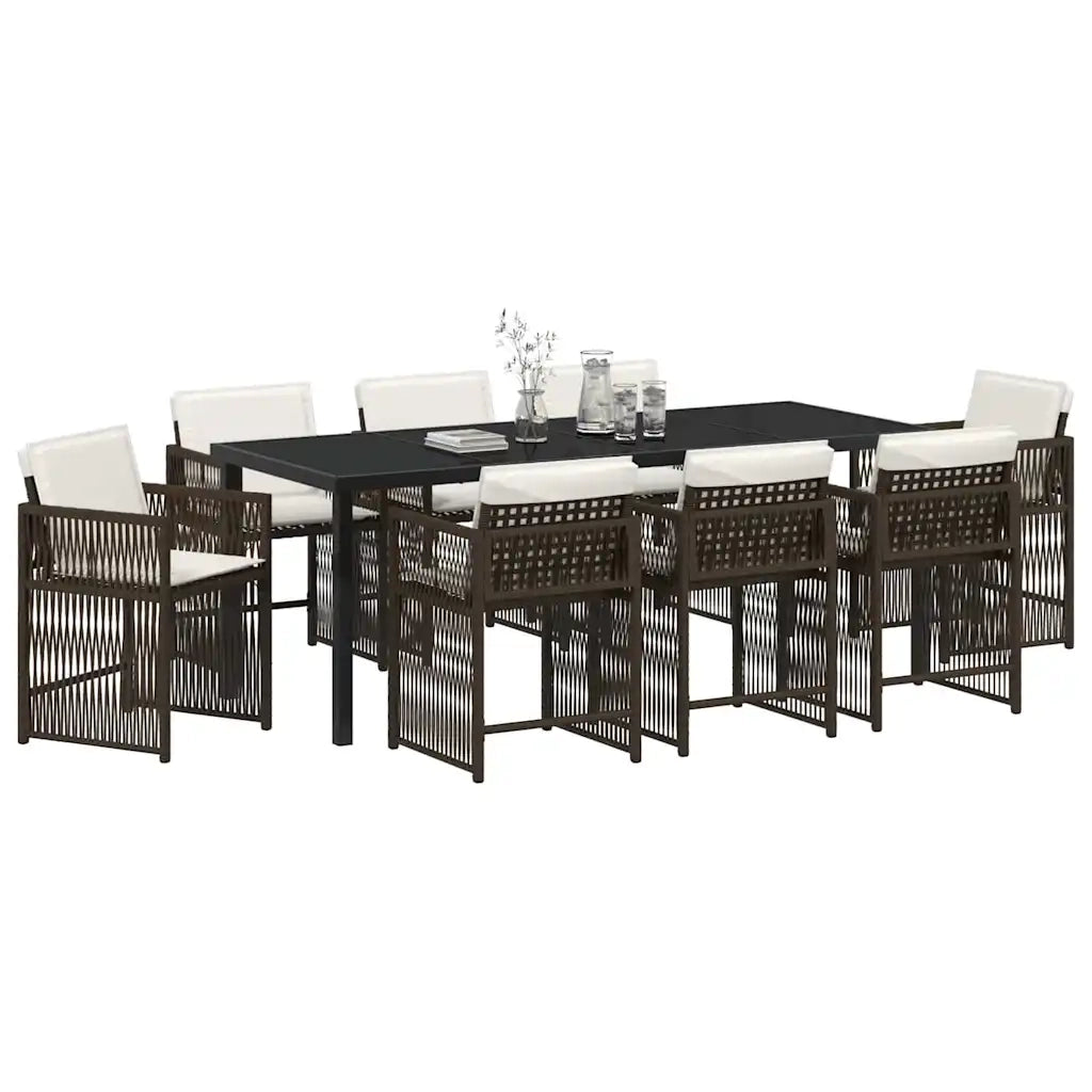 Set da Pranzo per Giardino 9 pcs Marrone polyrattan 3380784