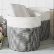 Cestini Portaoggetti 2pz Grigio e Bianco Ø28x28 cm in Cotone 358458