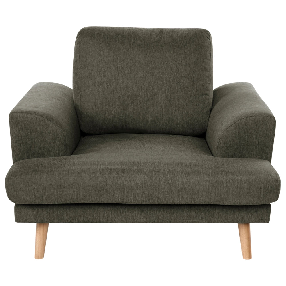 Set da salotto a 4 posti con divano in tessuto e poltrona braccioli svasati in stile moderno verde