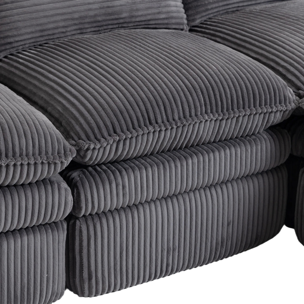 DIVANO 2 posti 191x94x85 cm in corduroy grigio scuro con cuscini e tasche laterali