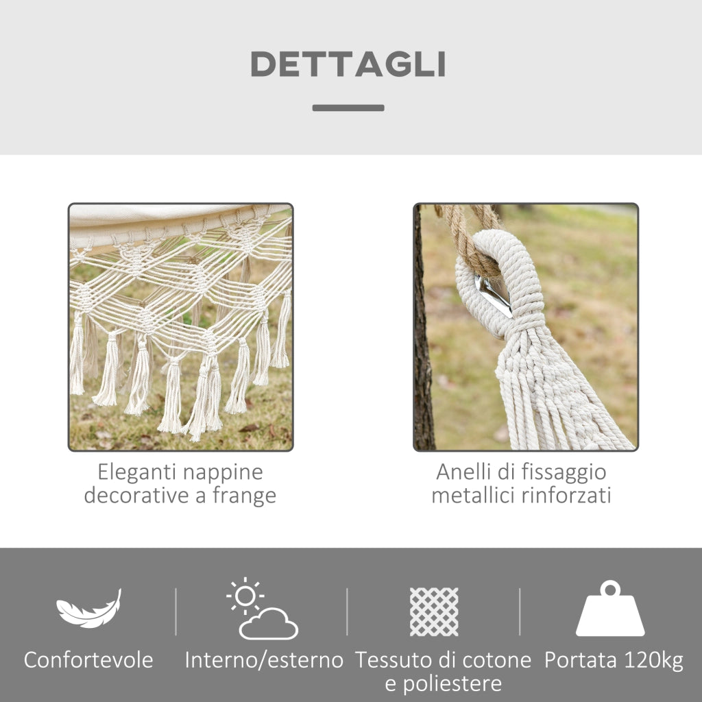 Amaca da Giardino Sospesa in Tela con Frange ¨C zephmum ¨C Crema 288x150 cm
