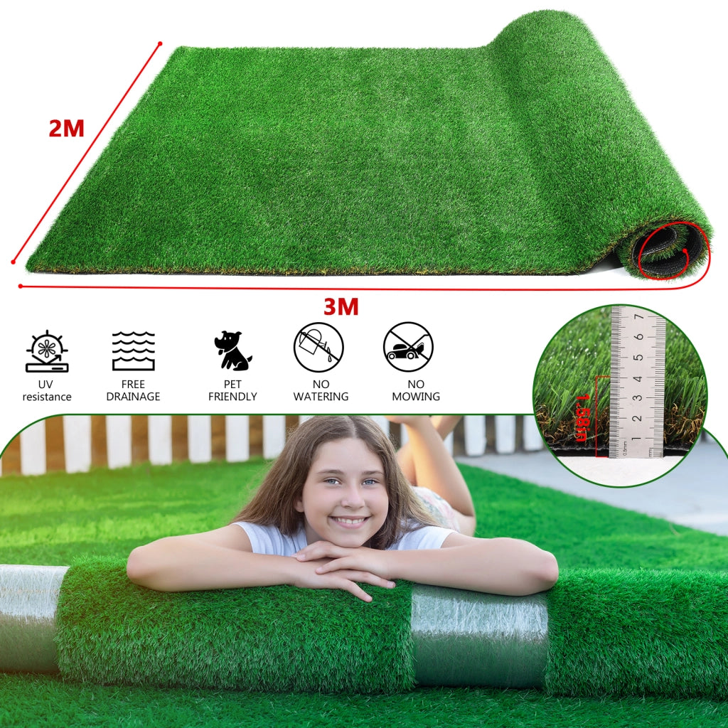 Tappeto in erba artificiale per esterni 2M*3M, rotolo di erba sintetica spessa e realistica per decorare patio, balcone, giardino e prato, tappetino d
