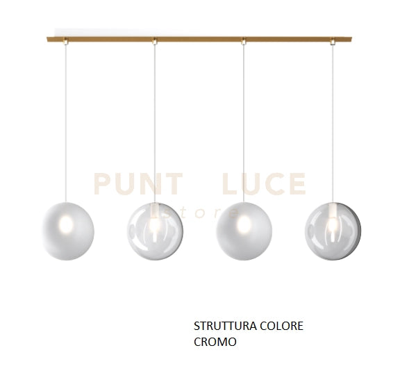 SOSPENSIONE CROMO 4 LUCI RETTANGOLARE VETRI 2X TR + 2X BF 1184CR-S4 R-BT