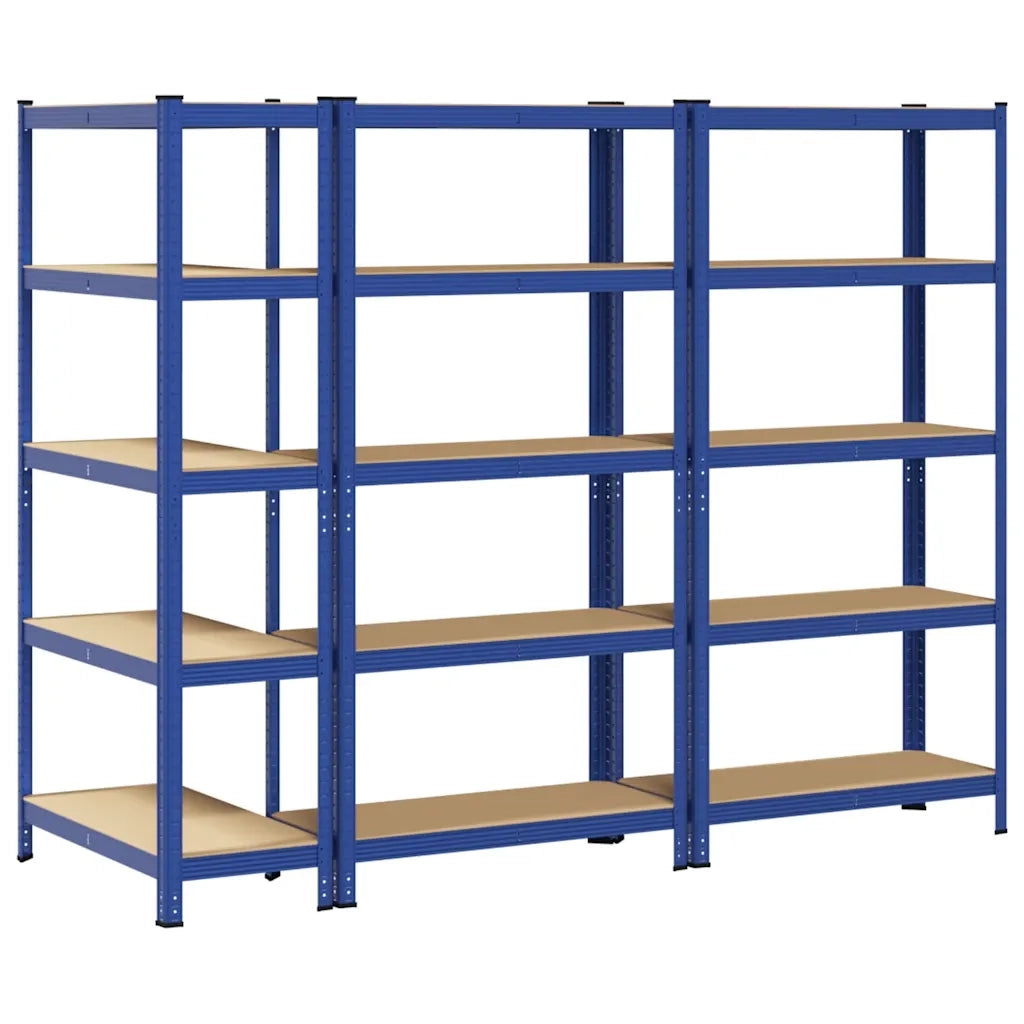 Mensole Portaoggetti 5 Strati 3pz Blu Acciaio Legno Multistrato 3307592