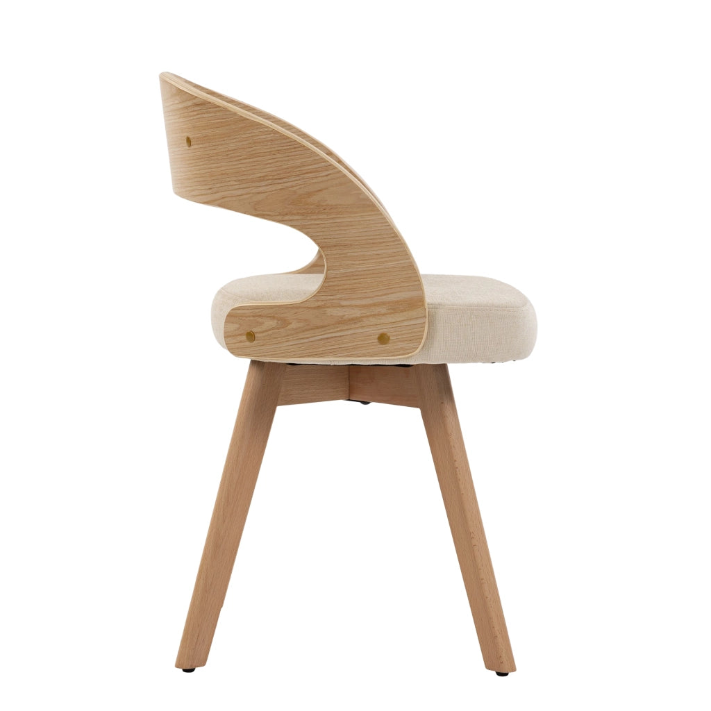 Sedia da Pranzo Girevole in Legno con Cuscino ¨C MINIMAL ¨C Schienale Curvo, Tessuto Cotone Lino