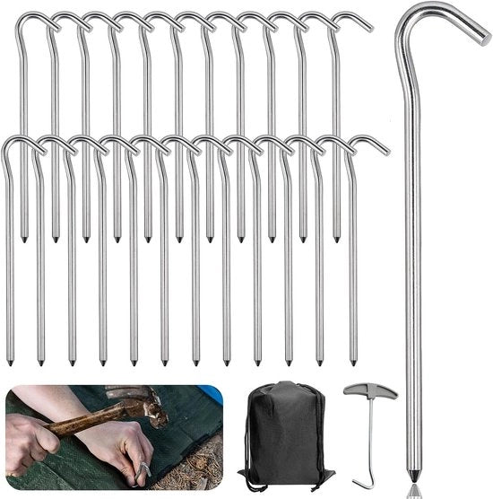 Peghi da tenda in alluminio stabile da 18 cm con corda riflettente - Ideali per campeggio in giardino pesca - Argento