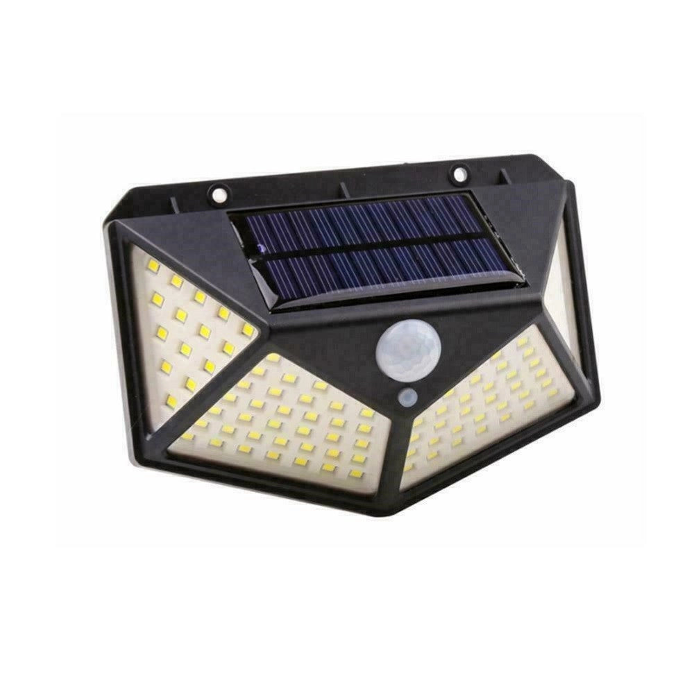 Trade Shop - Faro 114 Led Con Pannello Solare E Sensore Di Movimento Faretto Crepuscolare -
