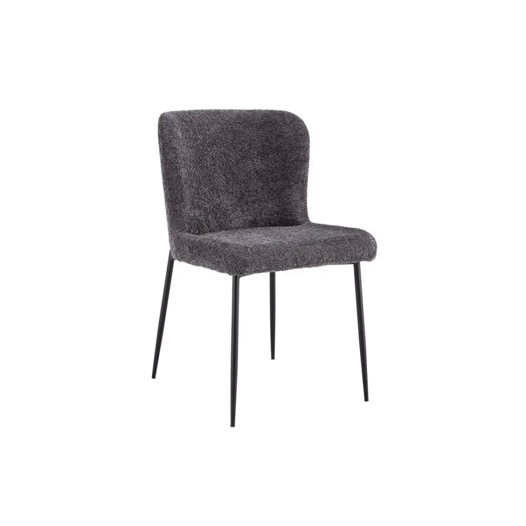 Sedia rivestita in Bouclé per sala da pranzo colore Grigio Scuro. Collezione LISE