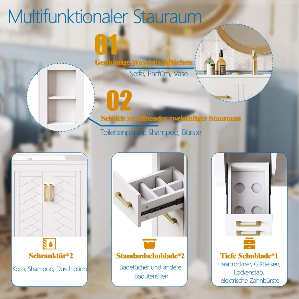 Set di 2 mobili sottolavabo con lavabo in ceramica 2 cassetti 2 ante MDF e metallo bianco 76,5 × 46,5 × 84,5 cm