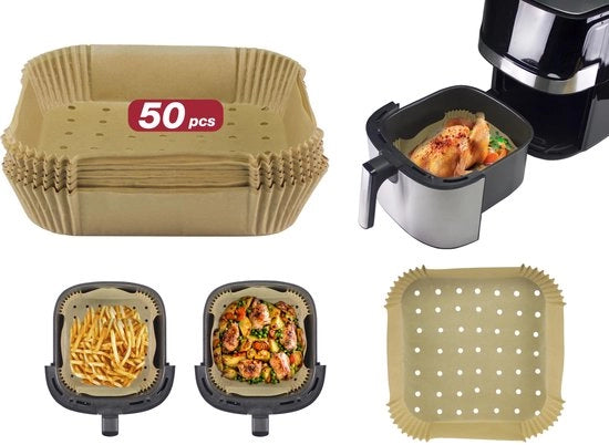 Pannello per airfryer, set, 20 x 20 cm, carta da forno quadrata, rivestimento antiscorrosione e compostabile in biologico