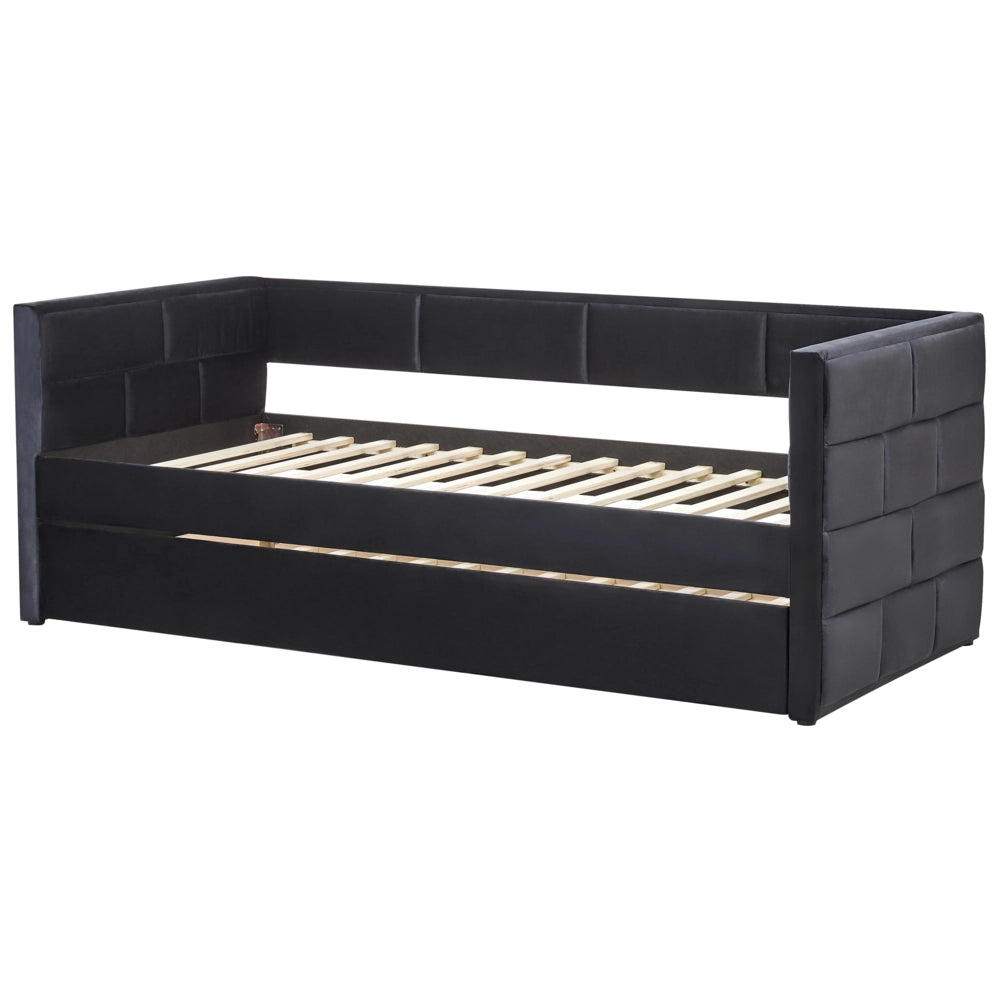 Letto singolo con secondo letto a scomparsa in velluto nero 90 x 200 cm camera da letto cameretta