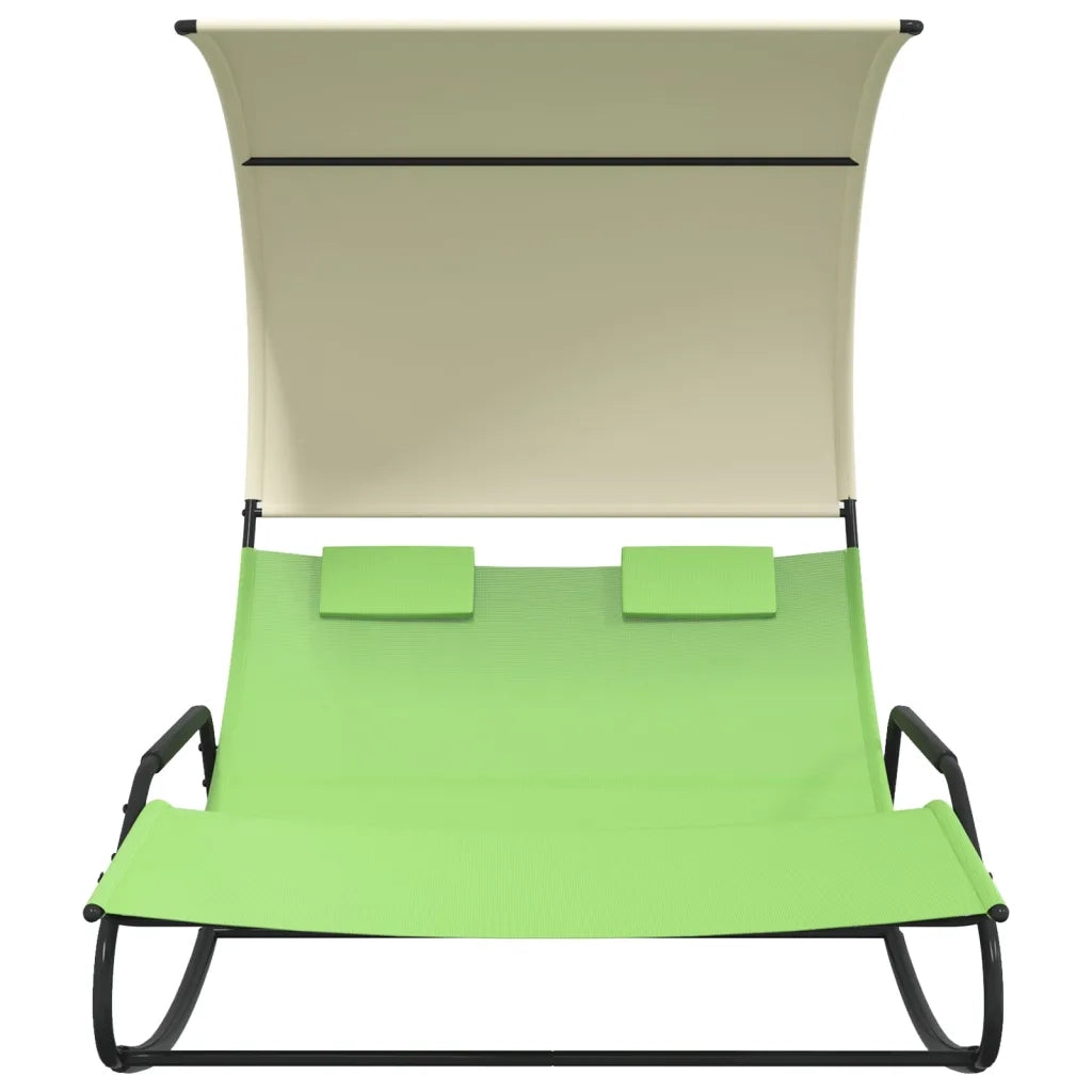 Lettino Prendisole Doppio a Dondolo e Baldacchino Verde e Crema cod mxl 23233