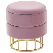 Pouf contenitore Rivestimento in velluto di poliestere rosa Base dorata Accessori per soggiorno dal design glamour