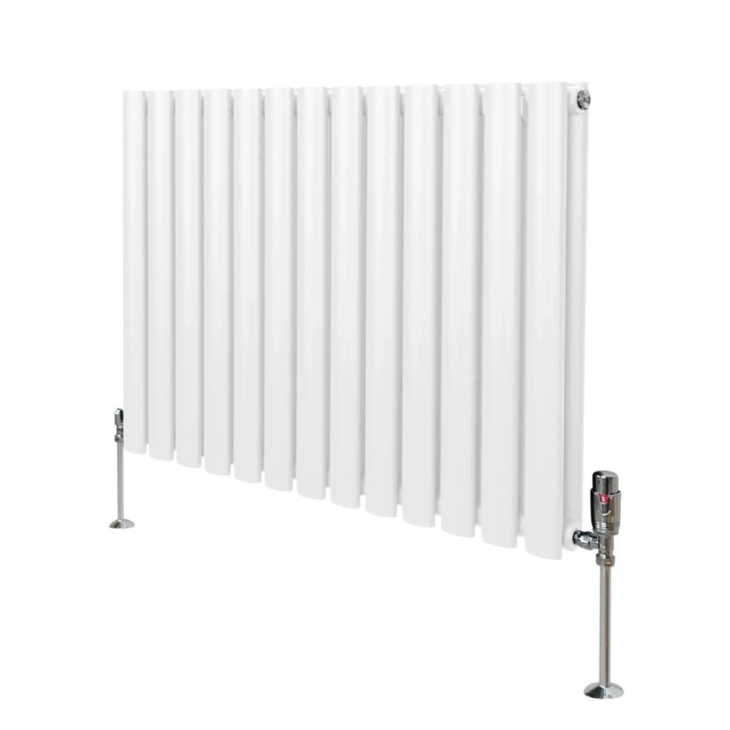 Radiatore a colonna ovale e valvole cromate TRV Designer bianco 600 mm x 780mm