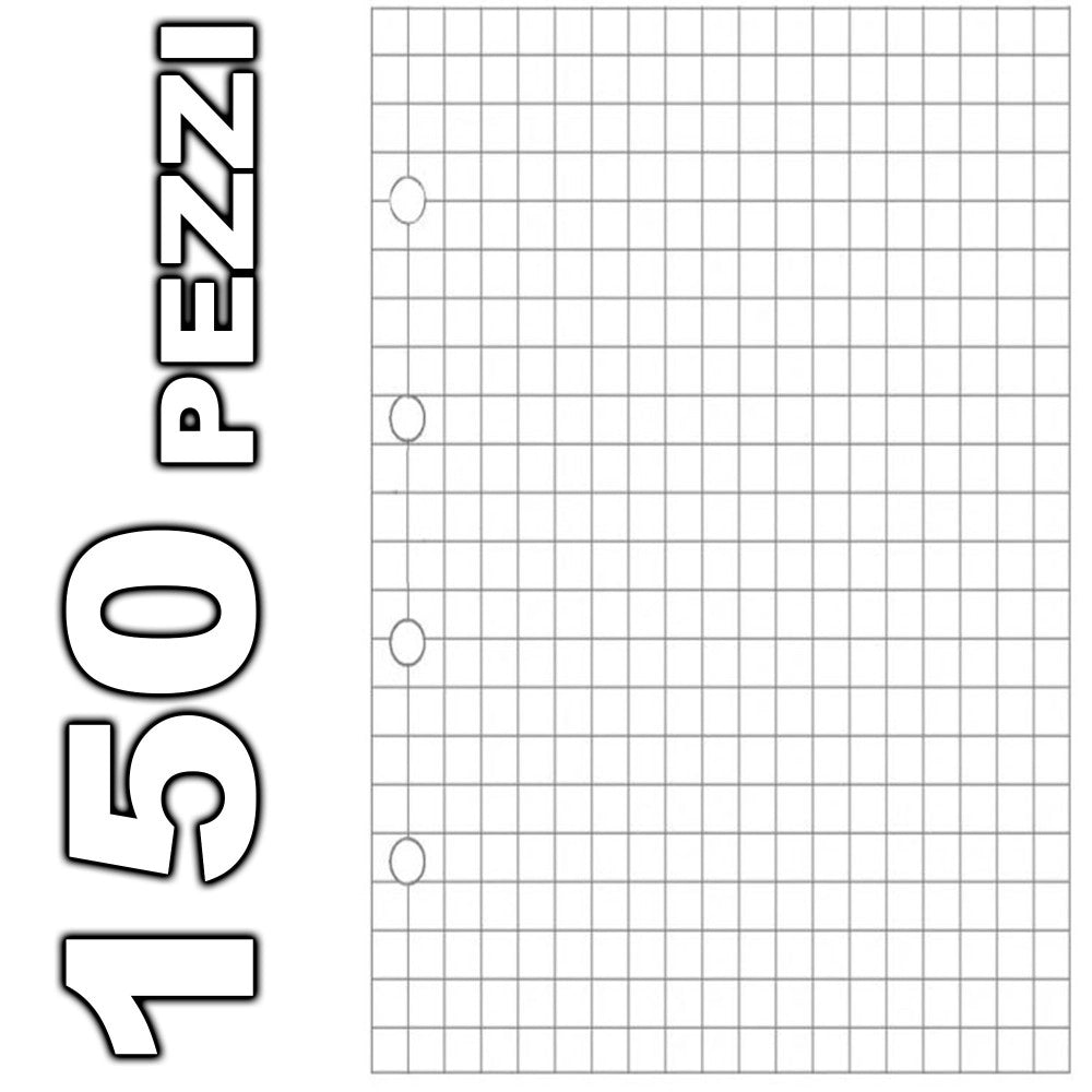Trade Shop - Set 150 Ricambi Fogli Forati Per Quaderni Anelli A5 Quadretti 5mm Scuola Ufficio -
