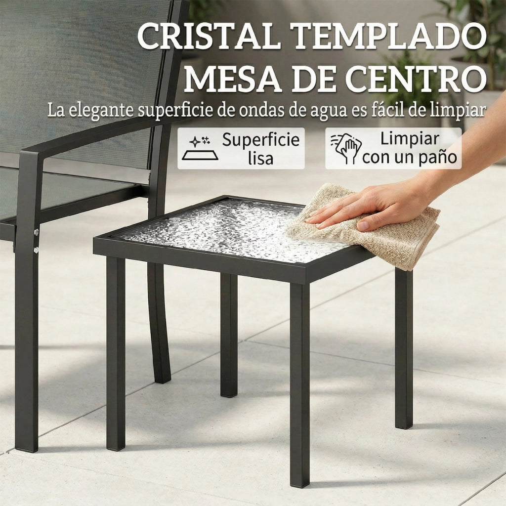 Set Tavolo e Sedie da Giardino 3 Pezzi con 2 Sedie Textilene e Tavolo Vetro Grigio Chiaro ¨C zephmum