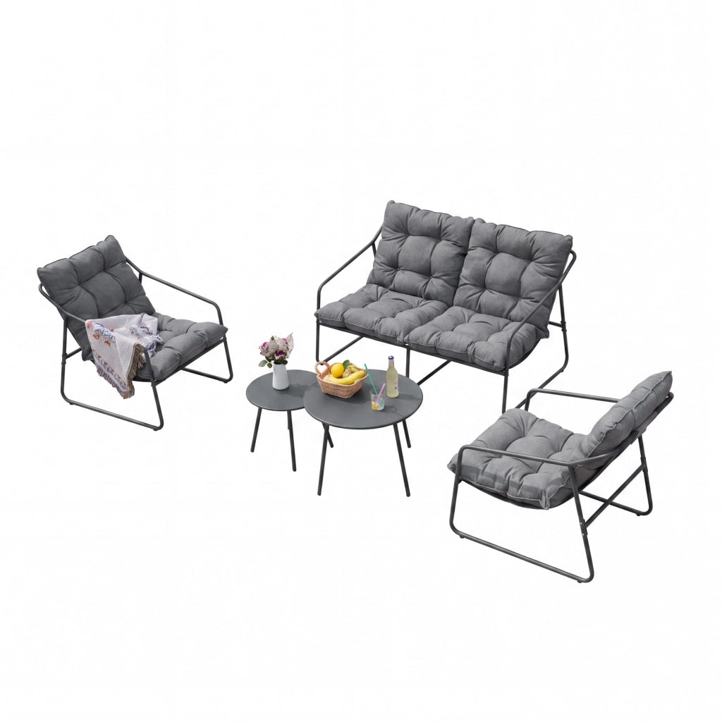 Set di 5 Mobili da Giardino Kivanta 2 Tavolini Rotondi 2 Poltrone e Divano - Grigio Scuro [en.casa]