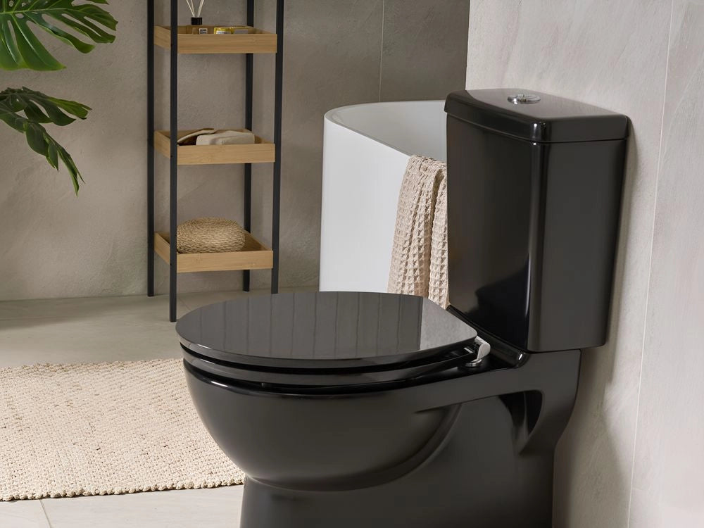 Sedile per wc in MDF nero lucido 48 x 38 cm Accessori per il bagno Stile tradizionale Wc bagno