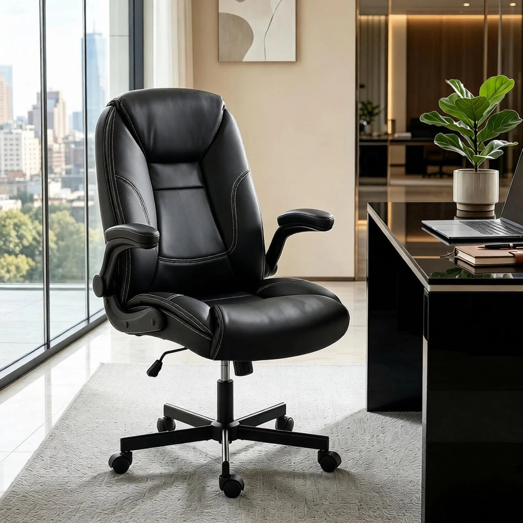 Sedia da ufficio ergonomica con braccioli ribaltabili e altezza regolabile in pu nero