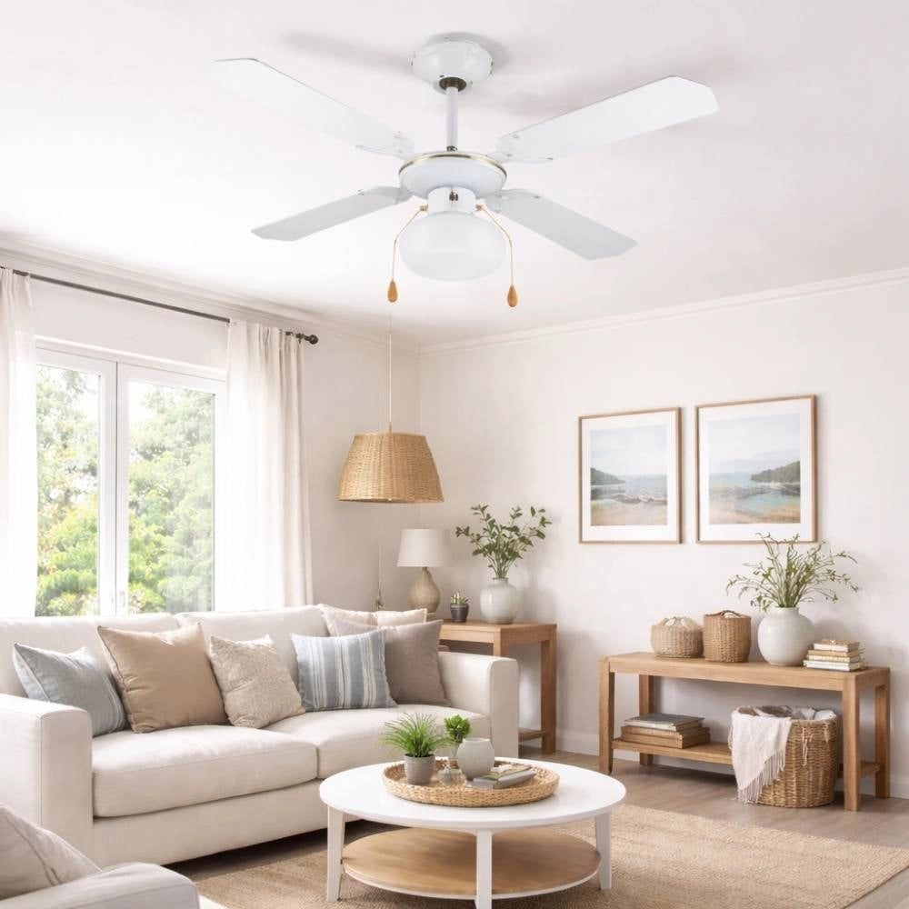 Ventilatore a soffitto zephir zfs9107 con luce e 4 pale, 3 velocità *** colore bianco, confezione 1