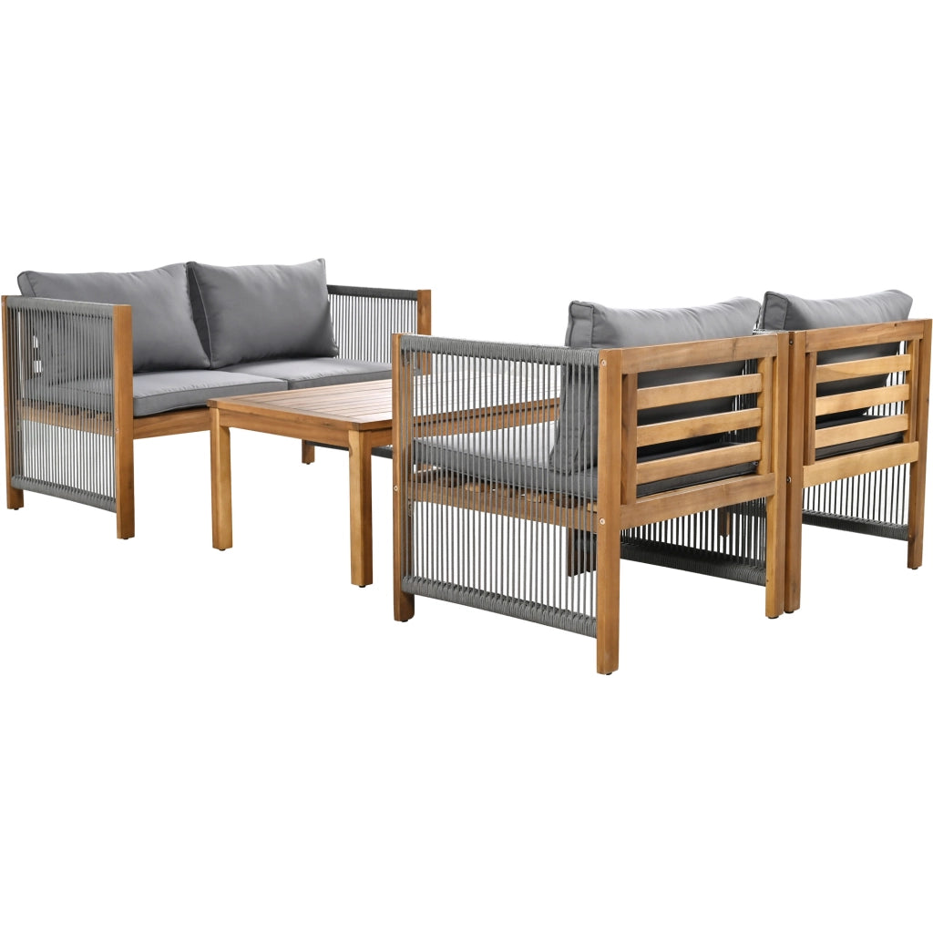 Set Salotto da Giardino con Divano, 2 Poltrone e Tavolino ¨C MINIMAL ¨C Polyrattan Acacia Grigio