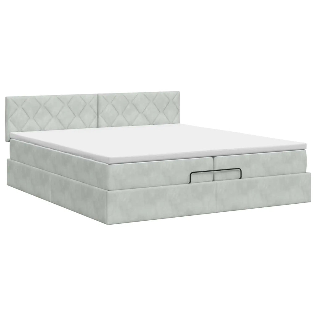 Letto ottomano con materasso Grigio Chiaro 200 x 200 cm Velluto 3456651
