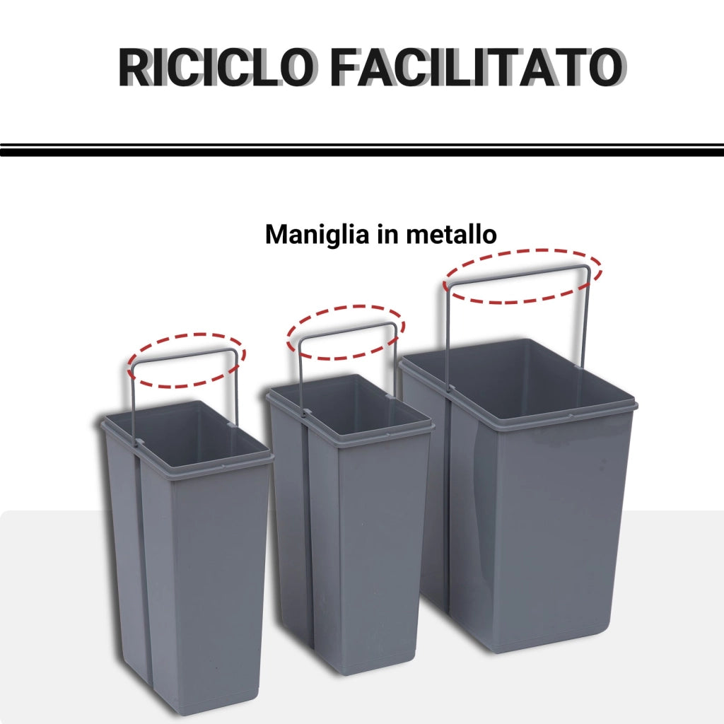 Pattumiera Differenziata 3 Contenitori 48x34,2x41,8 cm 40lt per Mobili Grigio