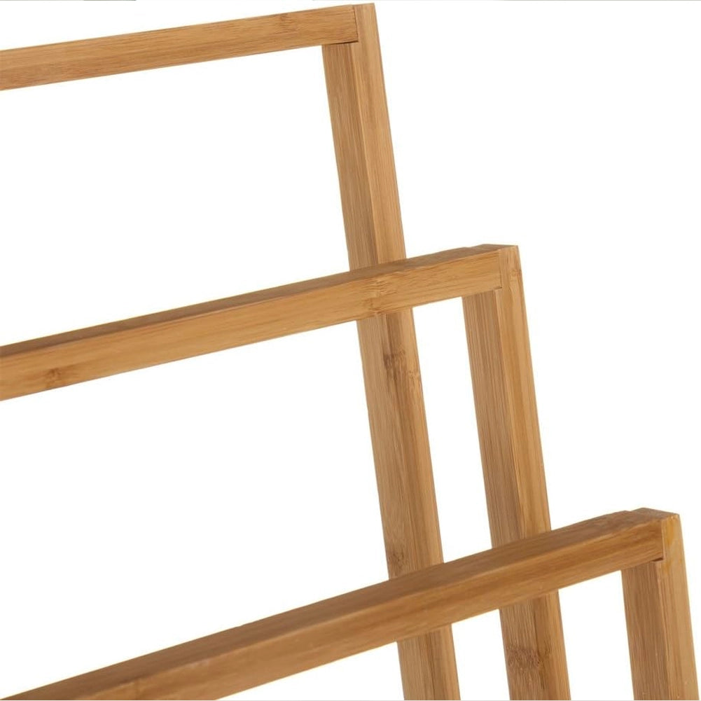 Porta Asciugamani Da Terra In Legno Bambu Carbonizzato 3 Braccia Piantana Bagno