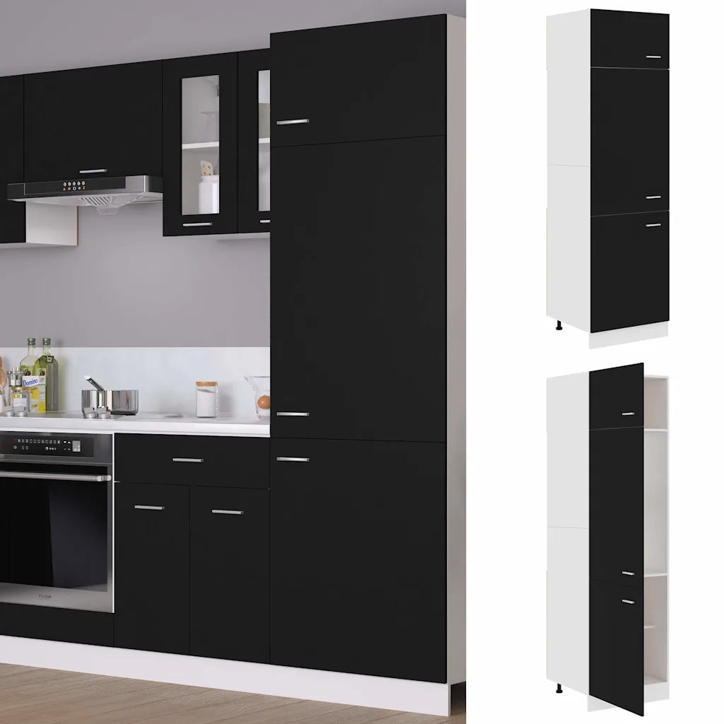 Pensile da cucina | Armadio per Frigo ¡°Lyon¡± Nero 60x57x207 cm
