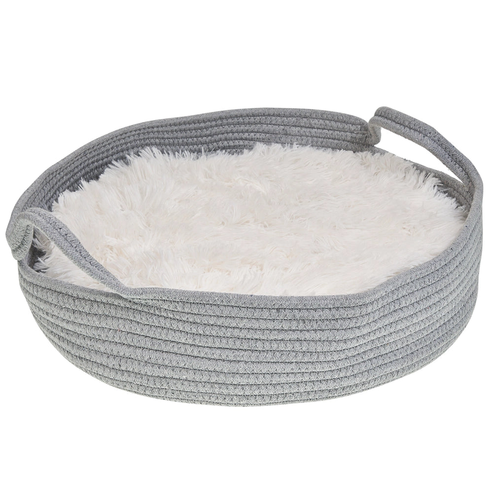 Cuccia morbido lettino per animali domestici in cotone grigio e bianco ø 45 cm