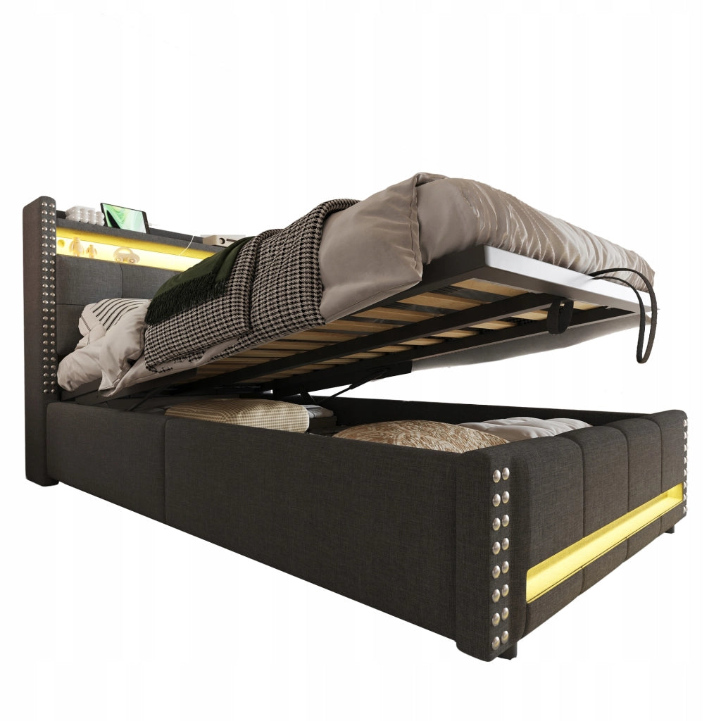 Letto singolo 90x200 con LED e USB - Xylo - Grigio
