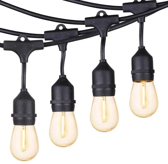 Luci da Esterno a Filo LED 49FT - Grado Commerciale Lampada Terras con Lampade S14 1W Dimmabili Infrangibili - Impermeabili Bicchieri Esterni Collegamento per Caffè Bistro Mercato Lampada Calda Bianca