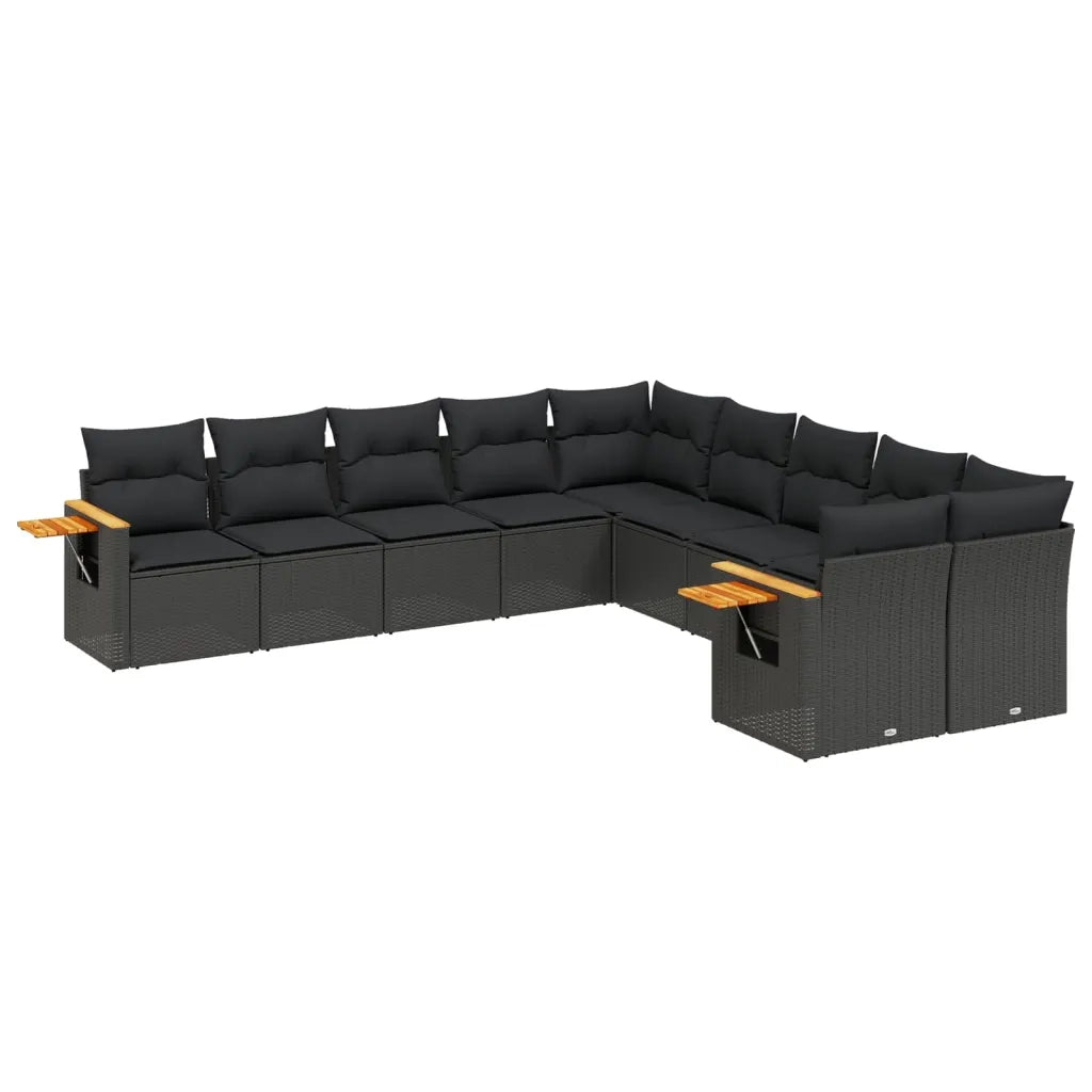 Set Divani da Giardino 10pz con Cuscini in Polyrattan Nero 3259591