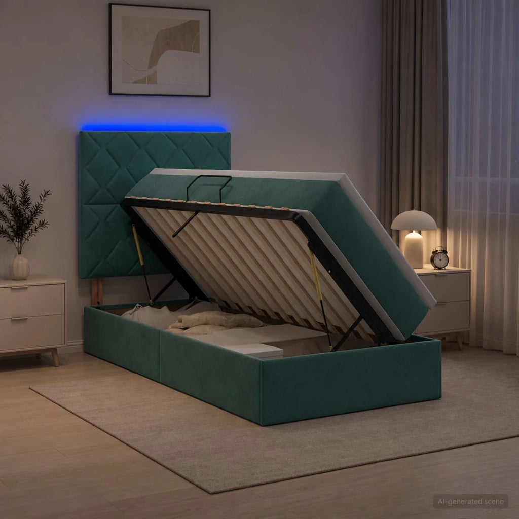 Letto con contenitore LED e materasso Verde Scuro 100 x 200 cm 3460173