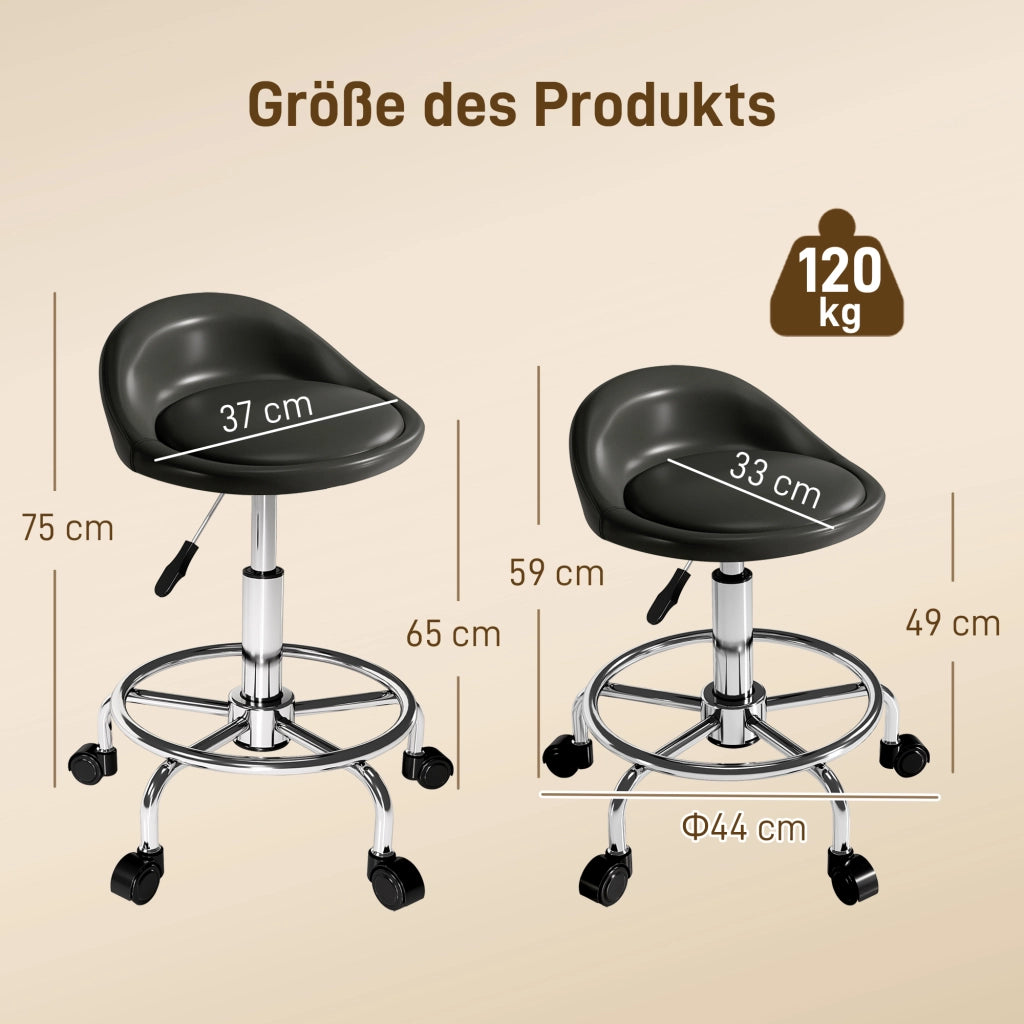 Sgabello regolabile in altezza con schienale ¨C zephmum ¨C 59-75 cm, girevole 360¡ã, nero