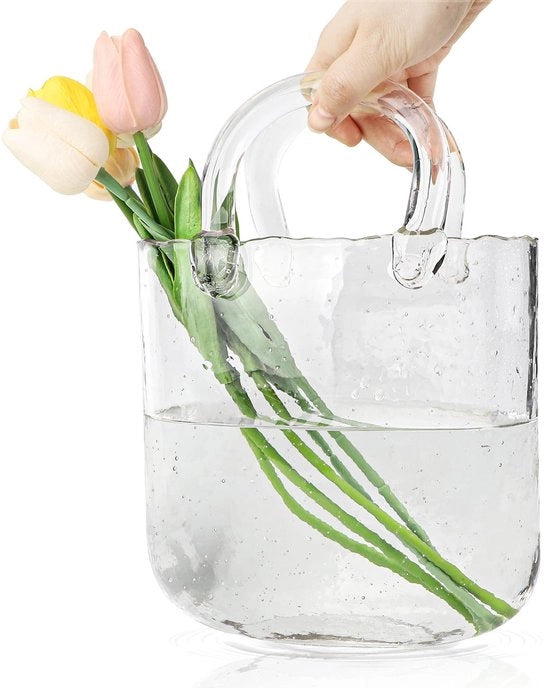 Vaso di Vetro per Fiori - Decorativo Portaoggetti da Tavolo - Portamonete Artigianale - Vaso per Fiori.