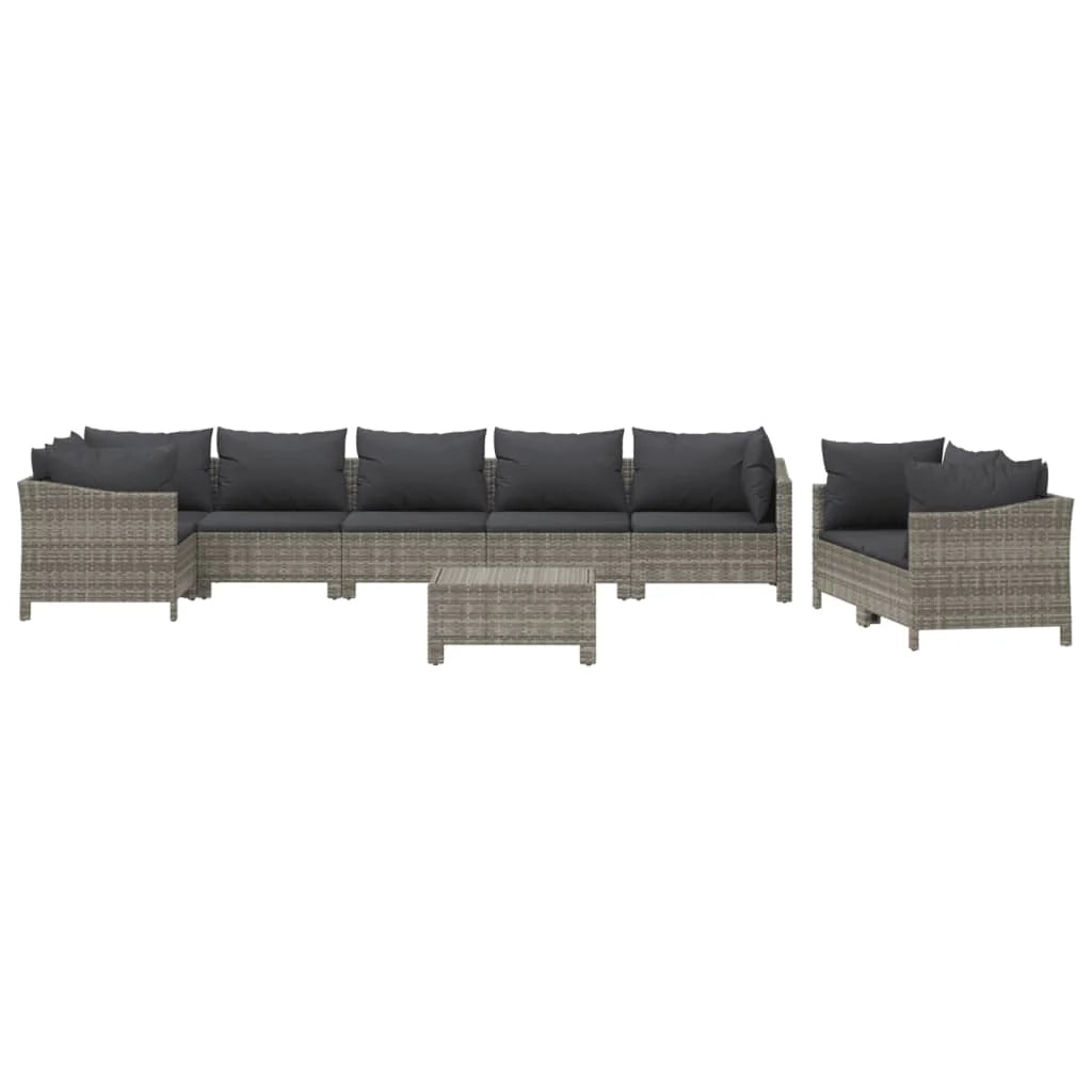 Set di mobili da giardino mobili da esterno set da 9 pezzi con cuscini resina intrecciata grigia 02_0018006