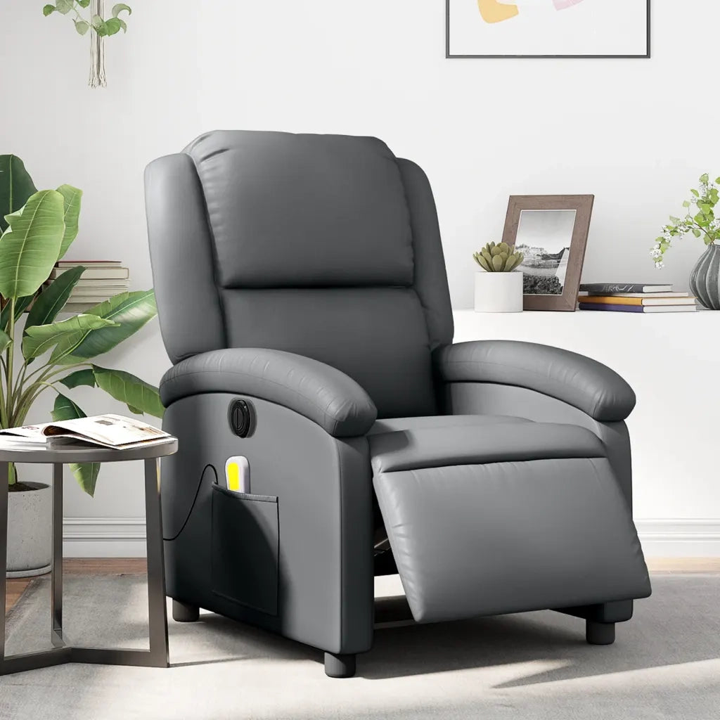 Poltrona Massaggiante Elettrica Reclinabile Grigio Similpellecod mxl 91856