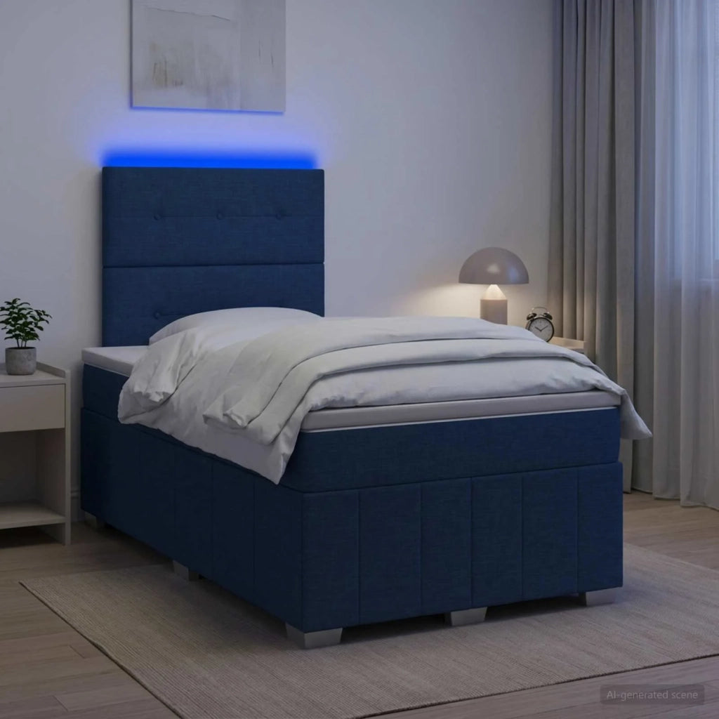 Letto Box Spring LED con Materasso Blu 120 x 190 cm Tessuto 3455562