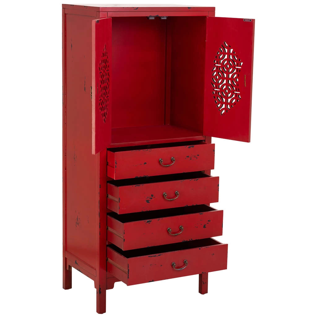 Mobiletto in legno con 4 cassetti e 2 ante rosso 60x40x140h cm