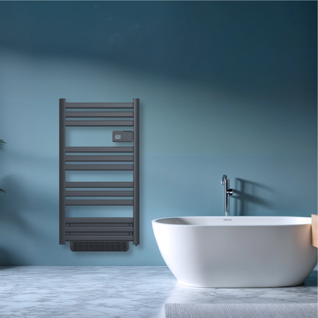 Scaldasalviette elettrico Thomson senza fluido, connesso WiFi, con ventilatore, 500 + 1000W, Cosmo nero