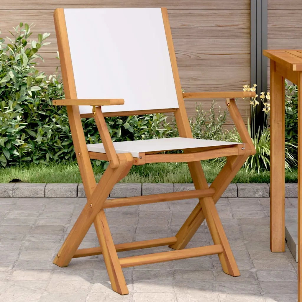 Sedie Giardino 2 pz | Sedie da Esterno Bianco Crema Legno Massello Acacia e Tessuto