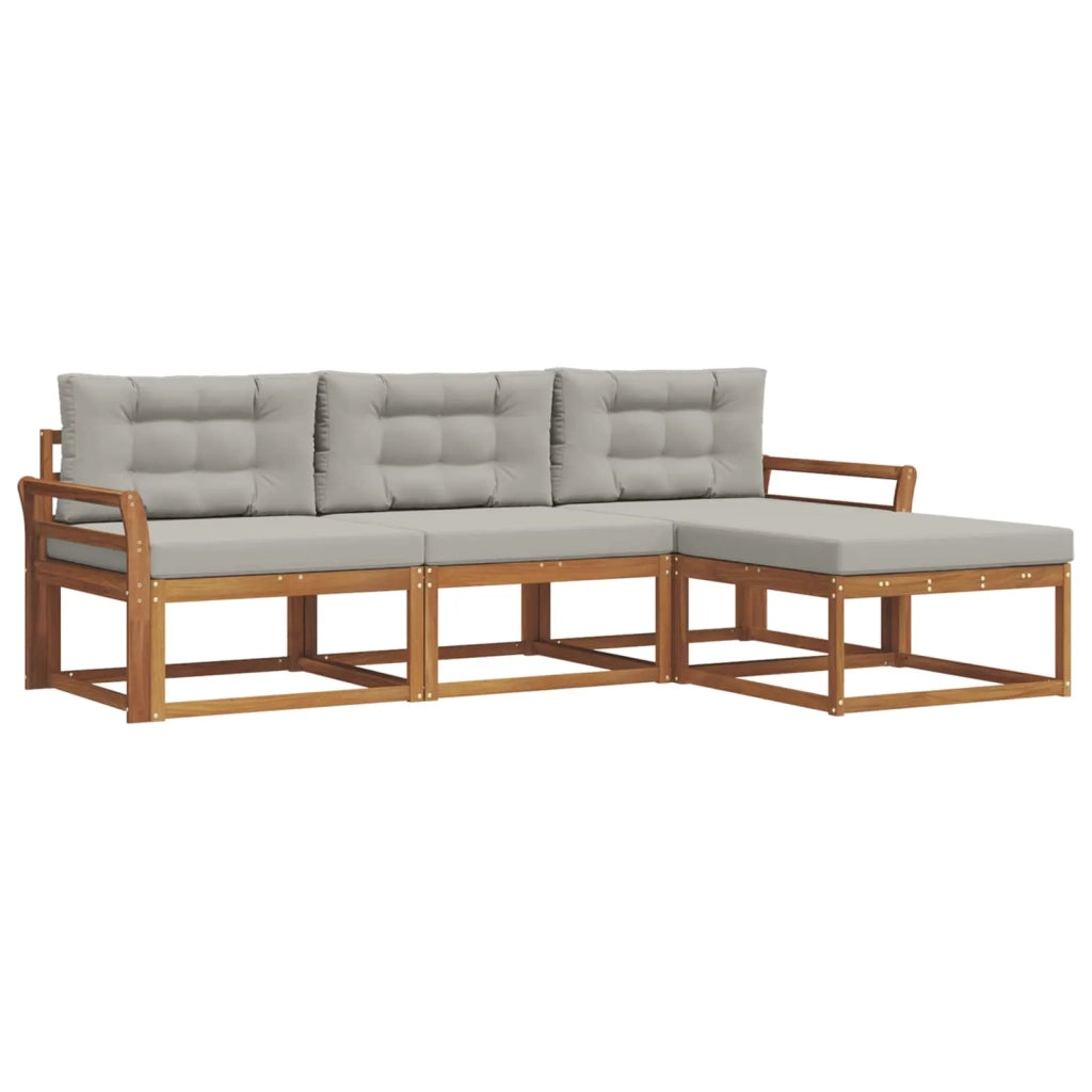 Set di divani da esterno 4 pcs Grigio Naturale e Chiaro