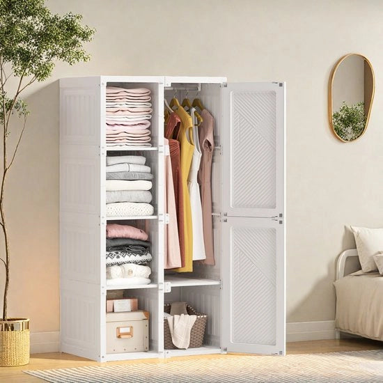 Cassa Armadio Bianca - 6 Porte - 5 Comparti - Corda per Vestiti - Camera da Letto
