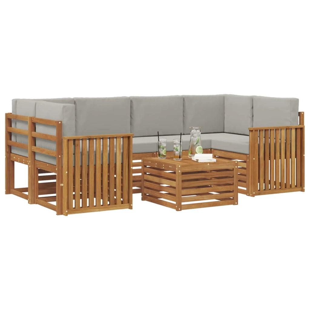 Set di divani da esterno 7 pcs Grigio Naturale e Chiaro